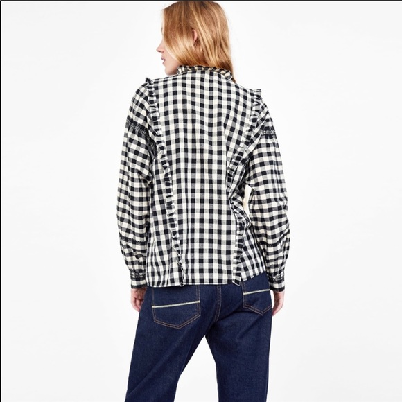 NWT Zara Checked Frilled Top - Picture 4 of 8